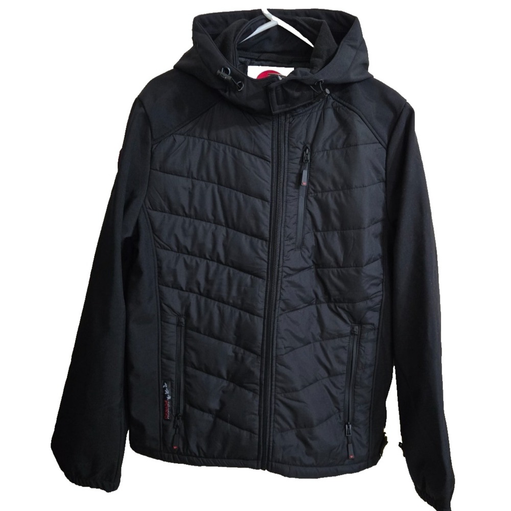 Canada Weather Gear Hooded Hybrid Soft Shell Puffer Jacket Womens M Black NWT - Picture 2 of 13